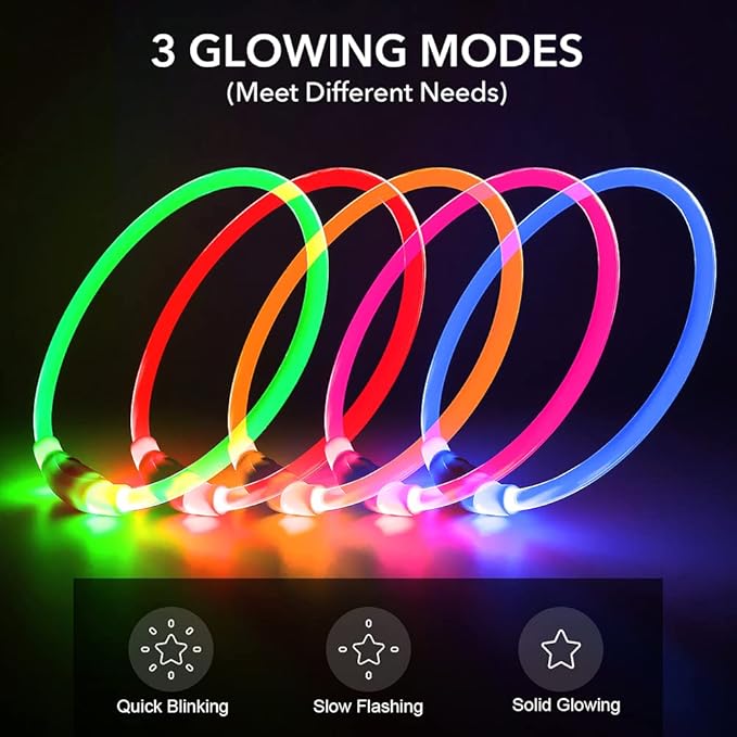 BSEEN Light Up Dog Collar - Rechargeable LED Dog Collar - 360° Glow in The Dark Pet Collar for Small Medium Large Dogs, TPU Cuttable Puppy Collar Safety Dog Lights for Night Walking (Red 70cm)