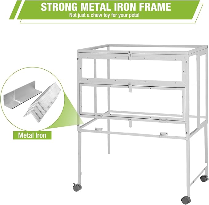 GUTINNEEN Guinea Pig Cage Hamster House with Anti-Chewing Metal Frame Rat Cage with Wheels and Storage, White Metal Frame