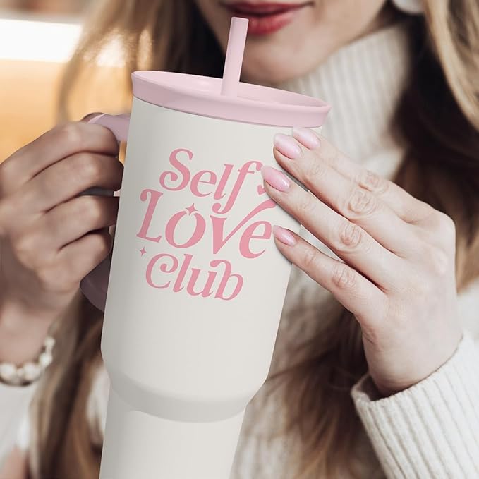 SANDJEST Inspirational Gifts for Women Girls, Inspiration Stainless Steel Insulated Tumbler with Handle, Self Love Clup Coffee Travel Mug Cup, Gift for Birthday Christmas, 40oz