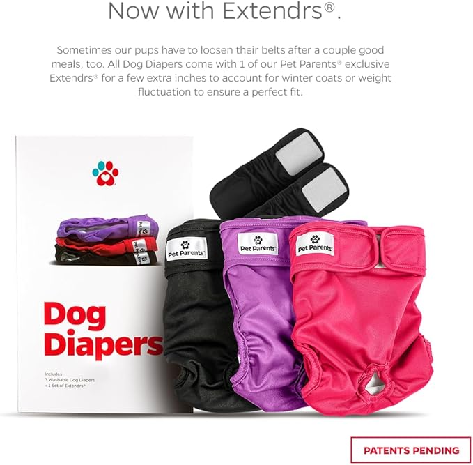Pet Parents® Washable Dog Diapers (3pack) + Extendrs® of Durable Doggie Diapers, Premium Dog Diapers Female (Small, Princess)