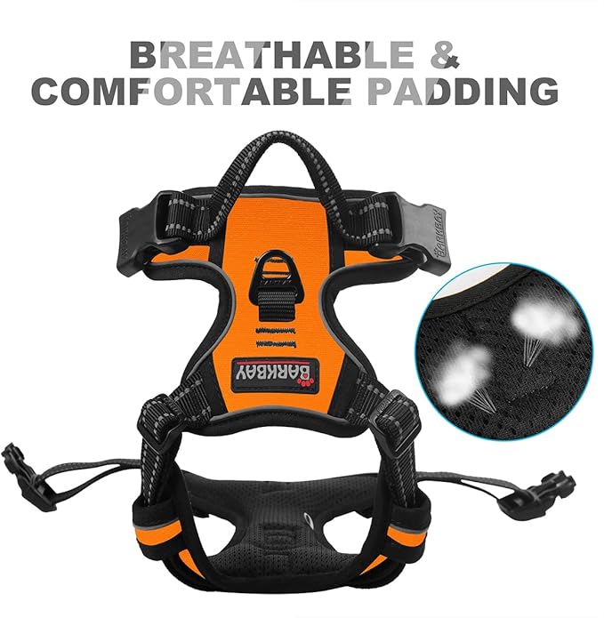 BARKBAY No Pull Dog Harness Front Clip Heavy Duty Reflective Easy Control Handle for Large Dog Walking(Orange,L)