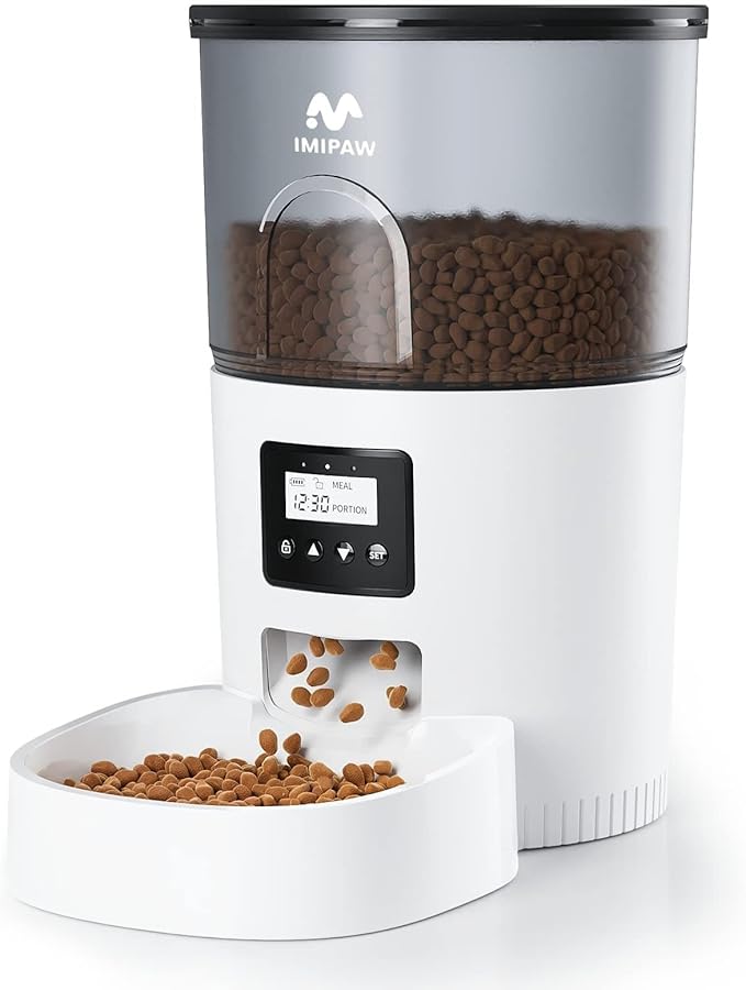Automatic Cat Feeders, 3L Timed Cat Dry Food Dispenser, Dual Power Supply, Programmable Portion Size, Auto Pet Feeder for Cats and Small Dogs