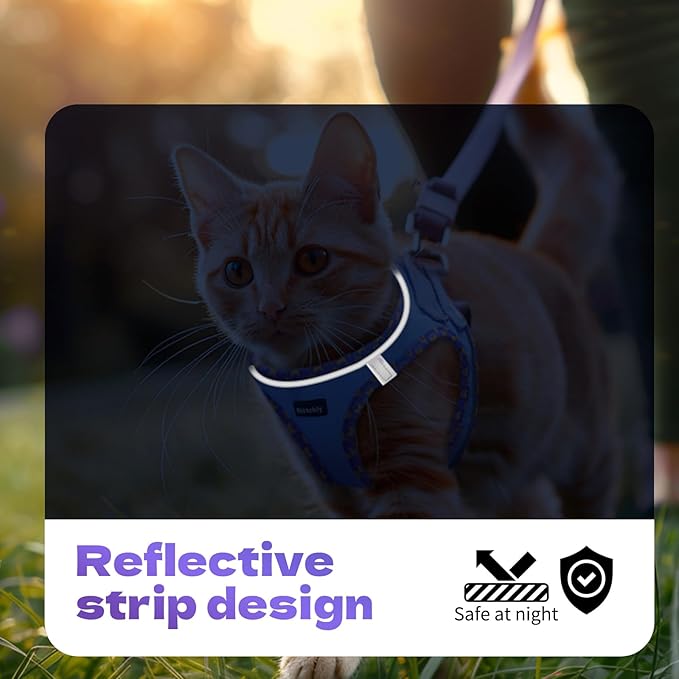 Rttochfy Cat Harness and Leash Set, Escape Proof Kitten Harness, Soft and Breathable Vest with Reflective Strip, Easy to Wear for Cats Walking and Traveling (Purple, XS)