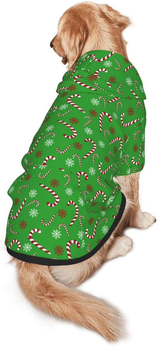 Green Candy Cane Hoodie,Christmas Cosplay Dog Clothes with Pocket and Hat Winter Clothes Sweaters XXX-Large