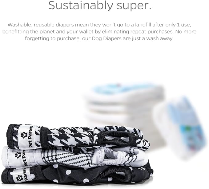 Pet Parents® Washable Dog Diapers (3pack) + Extendrs® of Durable Doggie Diapers, Premium Dog Diapers Female (X-Small, Luxe)