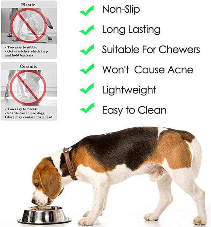 Stainless Steel Dog Bowls, 3.5 Cup/28oz Cat Bowl Water and Food with Rubber Base, Pet Bowls for Large Dogs, 2Pack