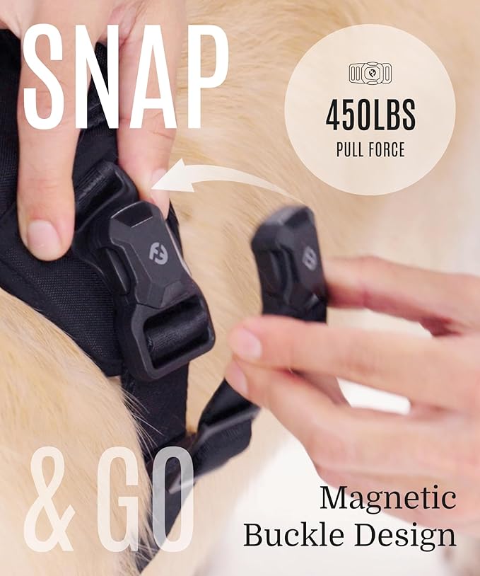 2025 New Edition, Fei & Eve MagEase Dog Harness - 3-Second Magnetic Buckles | 3-Point No-Pull Control | Heavy-Duty 900D Nylon | Dual Safety Handles | Breathable Mesh | Adjustable Fit | X-Large, Gray