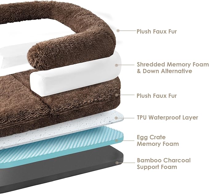 EHEYCIGA Foldable Dog Bed, Faux Fur Fluffy Dog Couch Bed, Orthopedic Calming Memory Foam Pet Bed for Small Dogs, Washable Soft Warm Pet Sofa Bed with Non-Slip Bottom, Brown, 40"x30"x6"