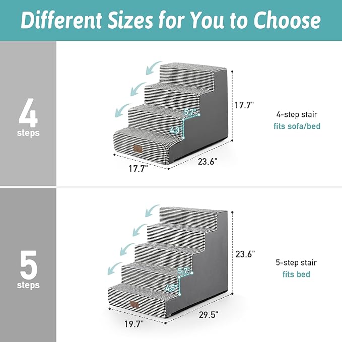 Dog Stairs for Small Dogs, 4 Tier Wider Pet Stairs for Couch and Beds, 17.7" H Non-Slip Dog Steps for Old Cats, Puppy, Small Medium Dogs, 17.7x23.6x17.7 inch, White Black