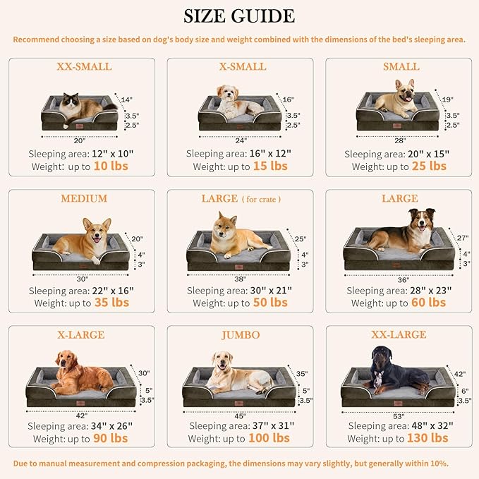 Comfort Expression Waterproof Orthopedic Foam Dog Beds for Large Dogs, Dog Beds Sofa Comfy Pet Bed with Washable Removable Cover & Non-Slip Bottom(Large,Dark Green)
