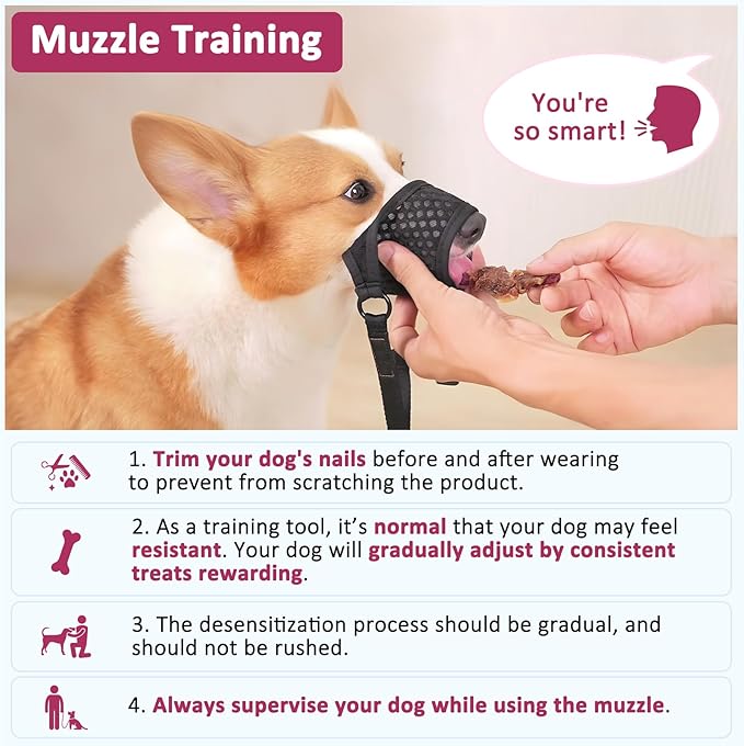 LUCKYPAW Soft Muzzle for Medium Large Sized Dogs Beagle Labrador German Shepherd, Dog Muzzle to Prevent Biting Chewing, Adjustable Breathable Mouth Guard for Grooming Walking Training(Hot Pink, XL)