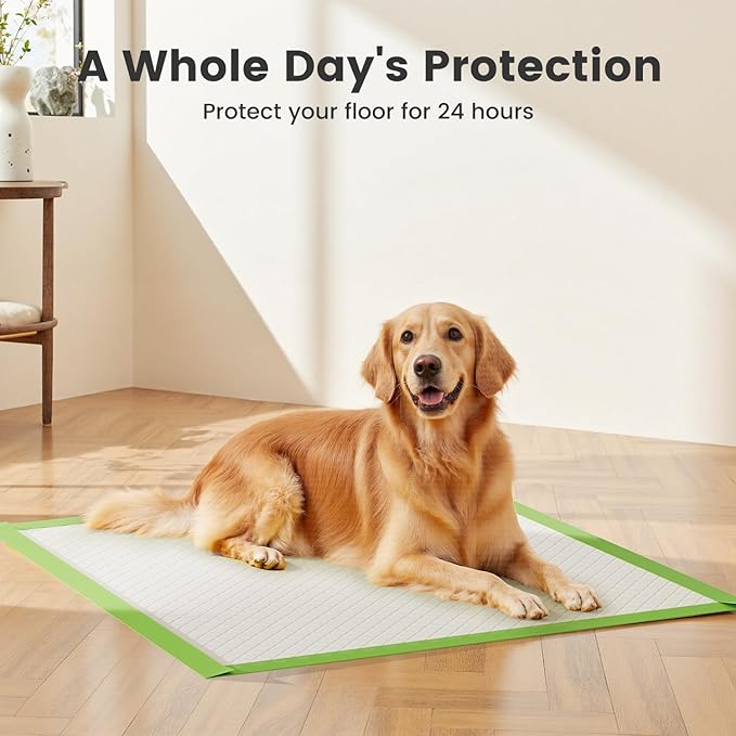 Gardner Pet Dog Pee Pads Extra Large 28"x34", XL Thicker ECO Green Disposable XLarge Puppy Training Pads Super Absorbent Full Edge-Wrapping Pad for Dogs, Puppies, Doggie, Cats, Rabbits-(30 Count)