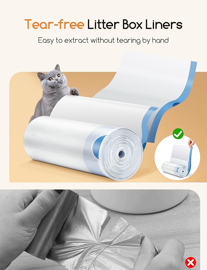 MeoWant Cat Litter Box Liner - 60PCS Heavy Duty Drawstring Trash Bags for MeoWant MW-SC01/MW-SC02 Automatic Self-Cleaning Boxes, Extra Thick Leakproof, 3 Rolls (20 Bags/Roll)