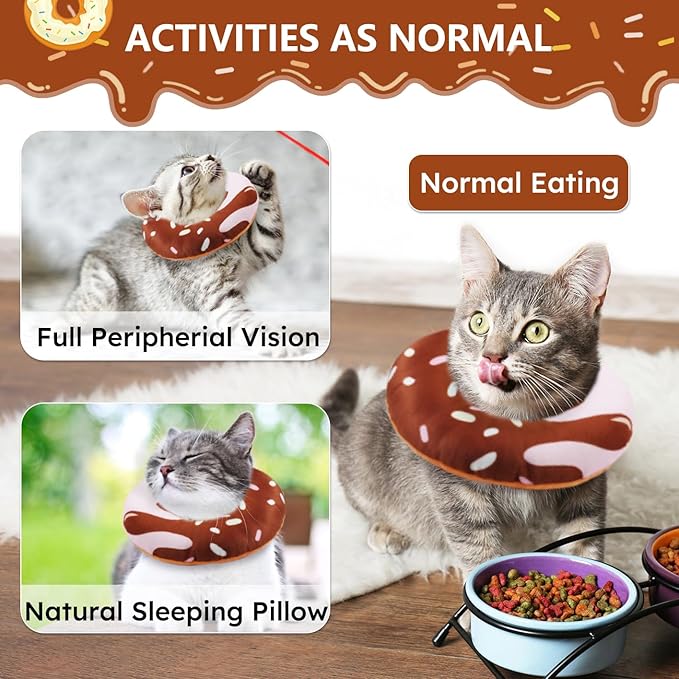 Cat Cone Collar Soft, Cat Recovery Collar for Wound Healing Cute Cat Adjustable Cat Cones to Stop Licking Comfortable Lightweight Neck Elizabethan Collars for Cats Purple
