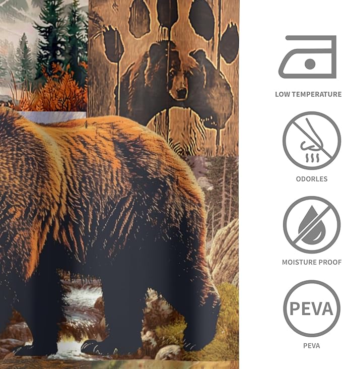 Rustic Bear Shower Curtain for Bathroom 72x72 Inches,Wood Cabin Bear Moose Forest Hunting Lodge Waterproof Polyester Fabric Bathroom Curtains with Hooks Home Hotel Bathtub Decor