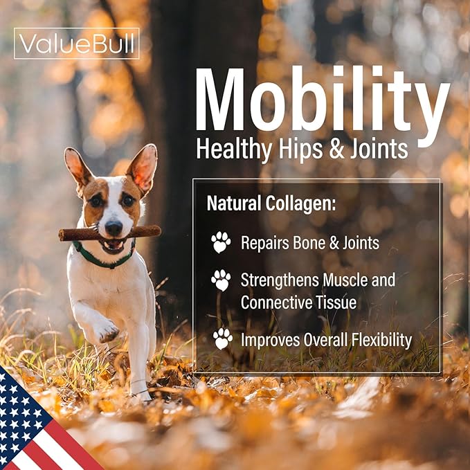 ValueBull USA Collagen Sticks for Dogs, 6 Inch Jumbo Chews, Natural Long-Lasting Dog Treats, 50 Count - Promotes Joint, Skin & Coat Health with Glucosamine and Chondroitin