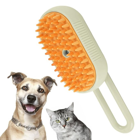 Self Cleaning Brush for Pet Grooming - 3 In 1 Steam Brush with Massage and Water Spray, Rechargeable Silicone Brush for Cats and Dogs