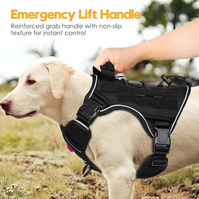 Heavy-Duty Tactical Dog Harness for Large Dogs, No Pull Adjustable Reflective Pet Vest with Molle System, K9 Military-Grade Control for Service Training, Outdoor & 10+ Breeds, Black, Small