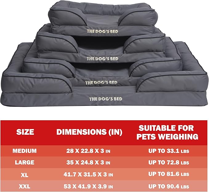 The Dog’s Bed, Orthopedic Standard Foam Waterproof Dog Bed with Standard Support, XXL Grey with Black Trim, Waterproof, Supportive Dog Bed with Replaceable Covers, Veterinary Approved