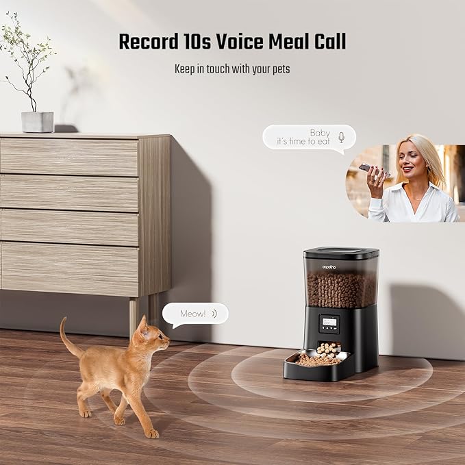Espelho Automatic Cat Feeder- 4L Timed Cat Food Dispenser 1-6 Meals Control for Cat and Small Dog- Auto Pet Feeder with Desiccant Bag Keep Fresh for Reliable Easy Set Up and Clean- Voice Recorder