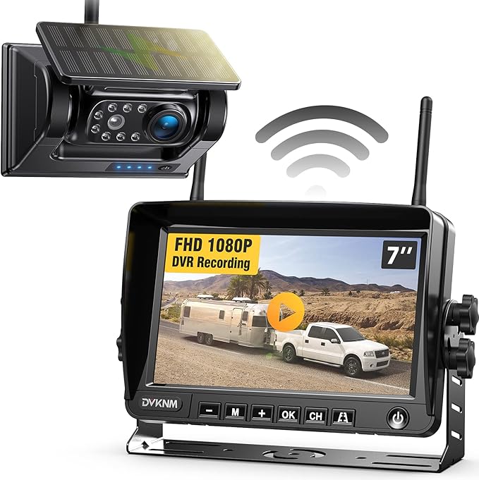 Magnetic Solar Wireless Backup Camera HD1080P 3 Mins DIY Installation DVR 7" IPS Monitor Rechargeable Reverse Camera System for Hitching Gooseneck Horse Trailer Fifth Wheels/Car RV Camper AP7