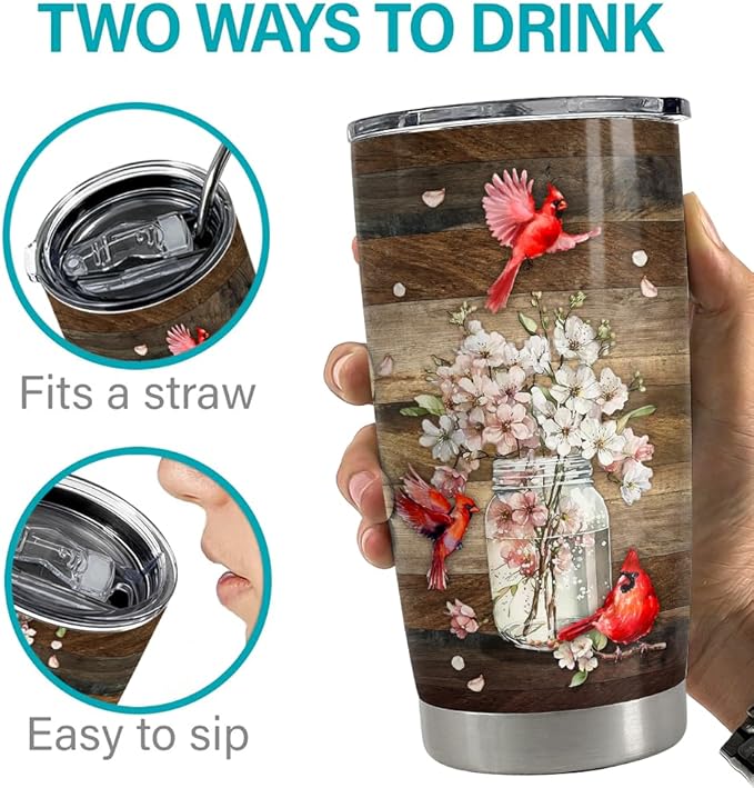 SANDJEST Cardinal Tumbler 20oz Stainless Steel Insulated Tumblers Coffee Travel Mug Cup Gift for Women Birthday Christmas