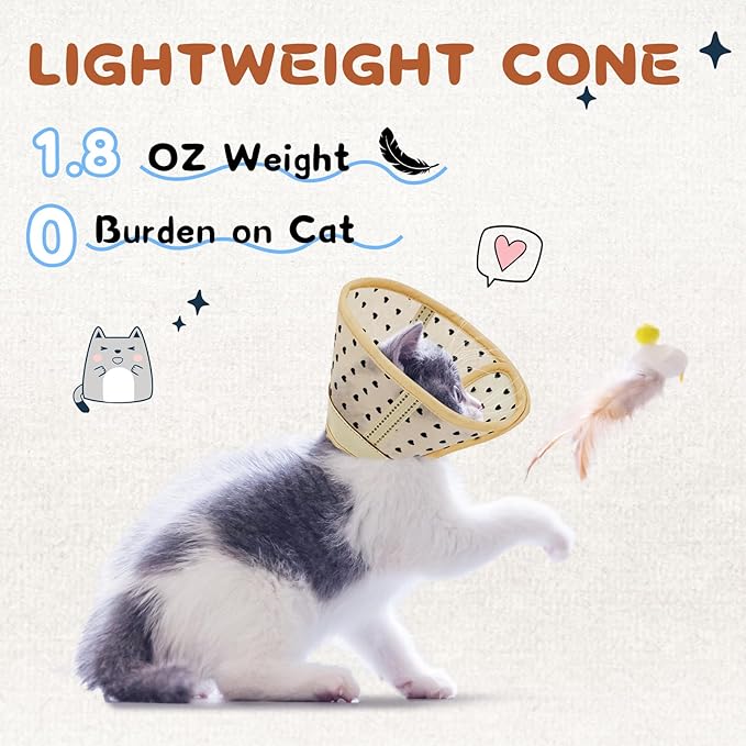 Supet Soft Air Mesh Cat Cone Collar Alternative, Adjustable Breathable, Lightweight Anti Scratch (M)
