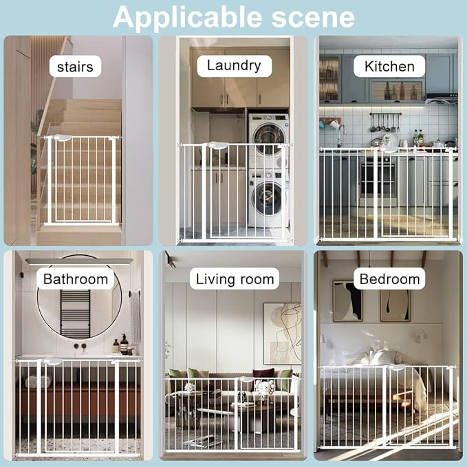 WAOWAO Triple Lock Baby Gate Extra Wide 72.04-76.77" Pressure Mounted Walk Through Swing Auto Close Safety White Metal Dog Pet Puppy for Stairs,Doorways,Kitchen