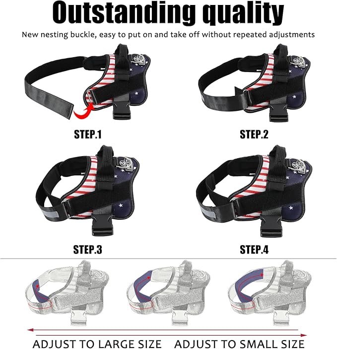 Bolux Dog Harness, No-Pull Reflective Dog Vest, Breathable Adjustable Pet Harness with Handle for Outdoor Walking - No More Pulling, Tugging or Choking (Flag, Medium)