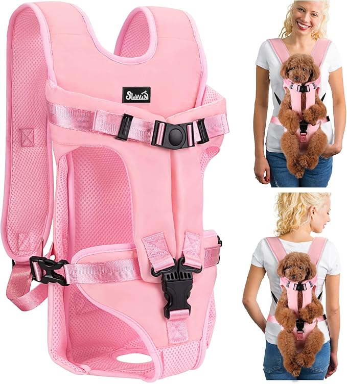 Lukovee Dog Backpack Carrier, Legs Out Easy-fit Dog Front Carrier for Small Medium Dogs, Adjustable Hands Free Dog Chest Carrier for Hiking Cycling (PI,Small)