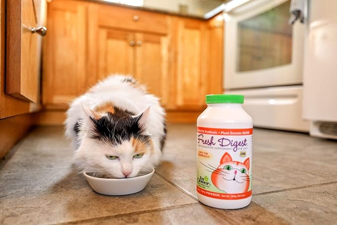 Fresh Digest Daily Digestive Aid and Immune Support Supplement for Cats, Natural Prebiotic and Enzyme Powder for Healthy Stools, Hairball Control, Stop Litterbox Odor, Works Fast 100g/3.5oz