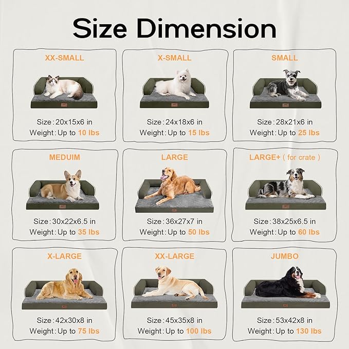 Extra Large Dog Bed-Orthopedic Waterproof XL Dog Bed for XLarge Extra Big Dogs - Foam Couch Sofa Washable with Removable Cover-Dark Green