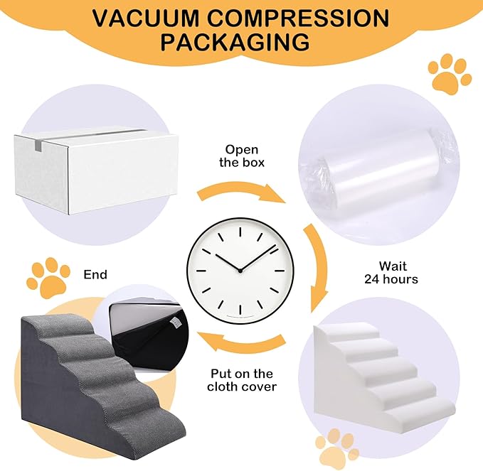 Dog Stairs for Bed, 5 Tier Dog Steps for Couch and High Bed, Non-Slip Pet Stairs, 24" High Sofa Foam Ramp - Best for Small Pets, Older Cats with Joint Pain
