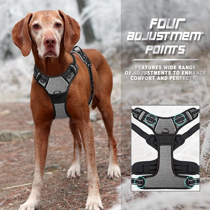BARKBAY No Pull Dog Harness Front Clip Heavy Duty Reflective Easy Control Handle for Large Dog Walking(Dark Grey,M)