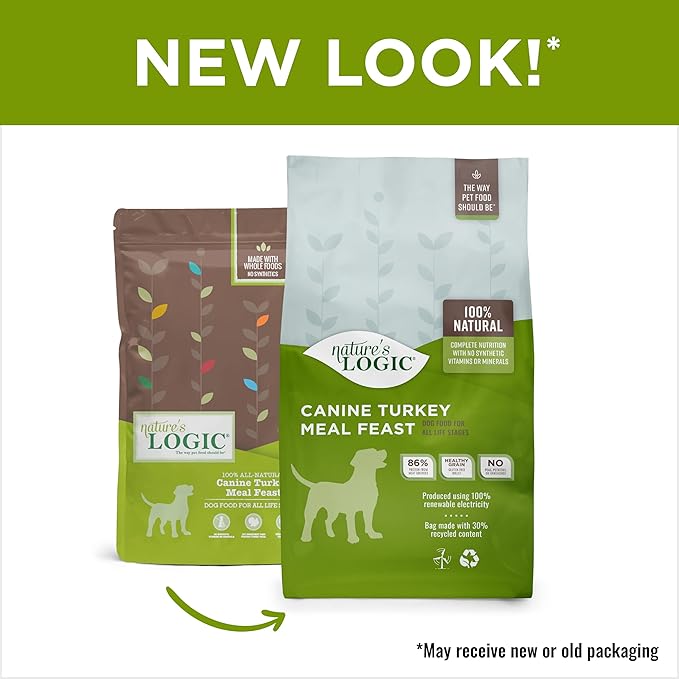 NATURE'S LOGIC Dry Dog Food - 100% Natural - No Synthetics - for All Ages, Sizes, Breeds - Free from Common Allergens, High Protein - Turkey Meal Feast, 25lbs