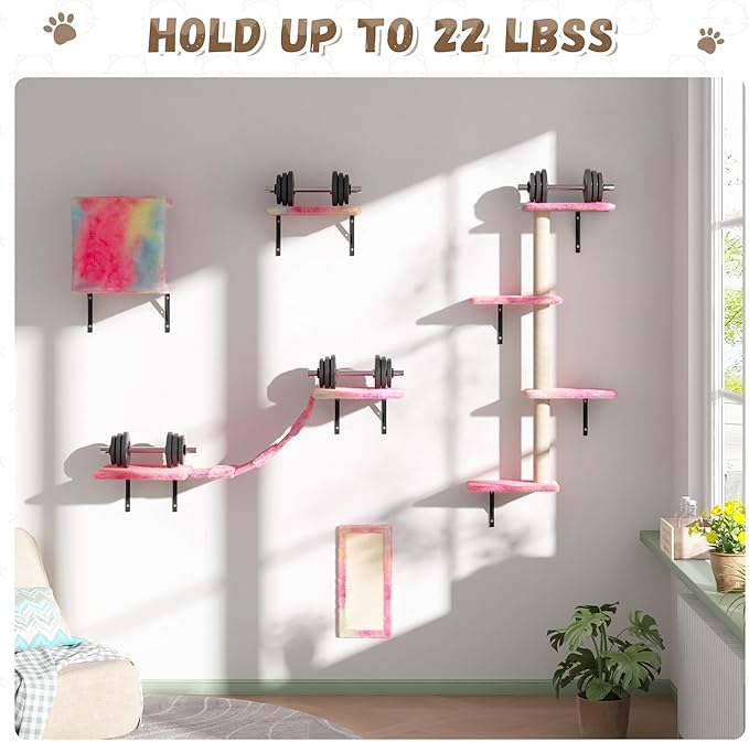 COZIWOW Wall Mounted Cat Furniture, Cat Wall Shelves and Perches, Floating Cat Shelves for Wall Set of 5 (Colorful)
