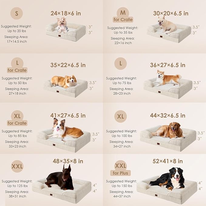 EHEYCIGA Orthopedic XL Dog Beds, Waterproof Memory Foam Dog Bed for Extra Large Dogs, Non-Slip Bottom and Egg-Crate Foam Big Pet Couch Bed with Washable Removable Cover, Beige