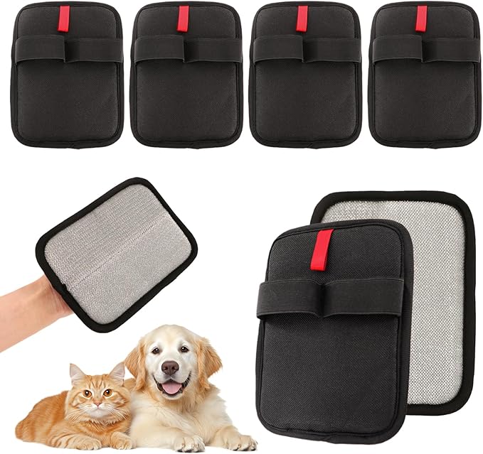 6 Pcs Pet Hair Removal Glove, Electrostatic Pet Hair Remover Gloves, Reusable Cat & Dog Hair Cleaning Gloves, Suitable for Couch, Furniture, Blankets, Curtain, Car Seat