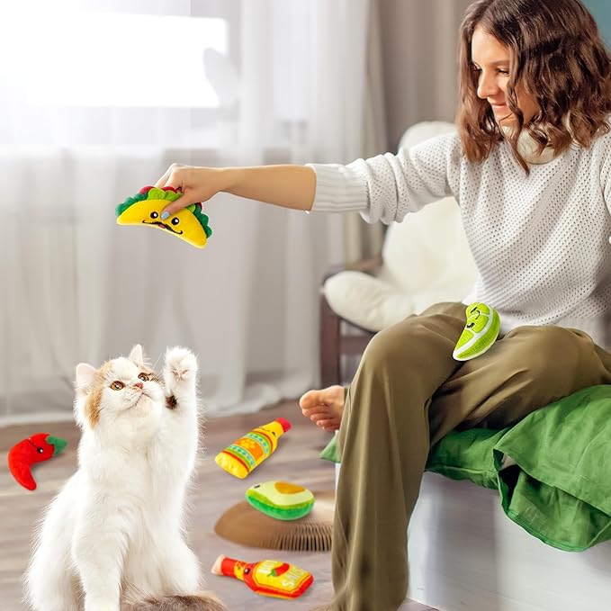 L1rabe Mexican Catnip Stuffed Toys - Hispanic Heritage Month 6Pcs Funny Cat Toys for Cat Lovers Gifts, Carnival Sause Avocado Indoor Kitten Chew Bite Kick Interactive Pet Supplies Kitten Birthday Gift