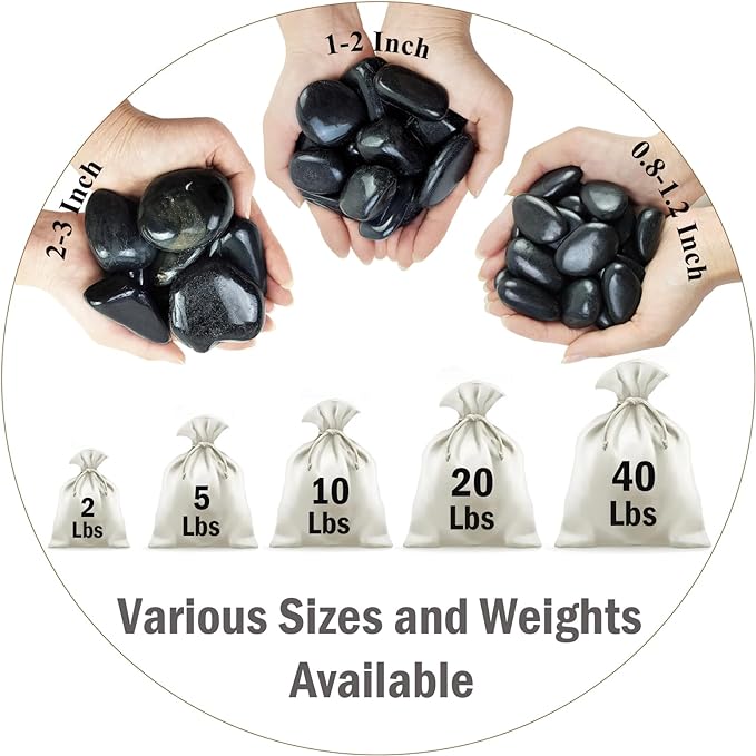 2lbs Black Pebbles for Indoor Plants, Polished Black River Rocks for Potted Plants Vase Aquarium Landscaping and Outdoor Garden Decorative Black Stones