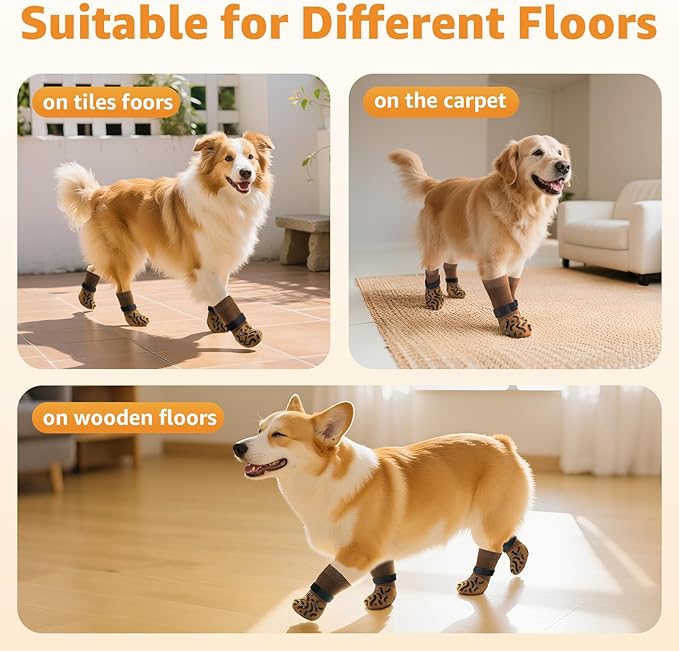 Double Sides Non-Slip Dog Socks to Prevent Licking Paws - Strong Traction for Paw Protector, Senior Dogs, Hardwood Floors, Dog Booties with Grippers X-Small