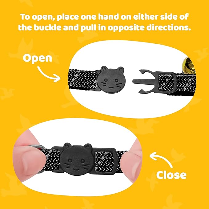 BirdsBeSafe® Break Away Cat Collar with Bell, Reflective Thread for Night Visibility, Comfortable Elastic Stretch Cat Collar to Protect Cat from Getting Stuck in The Garden.