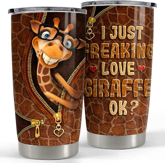 SANDJEST Giraffe Tumbler Funny Leather Drawing 20oz Tumblers with Lid Gift for Women Girl Daughter Sister Animal Lovers Christmas Birthday