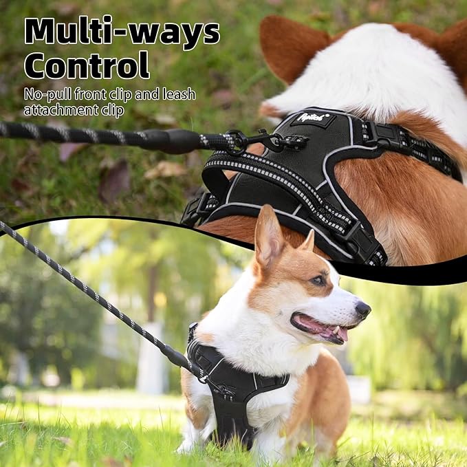 PUPTECK No Pull Dog Harness for Large, Adjustable Reflective Dog Harness with Handle Easy Control, Comfortable Soft Padded Pet Vest Harness for Extra Large Dogs, Black XL