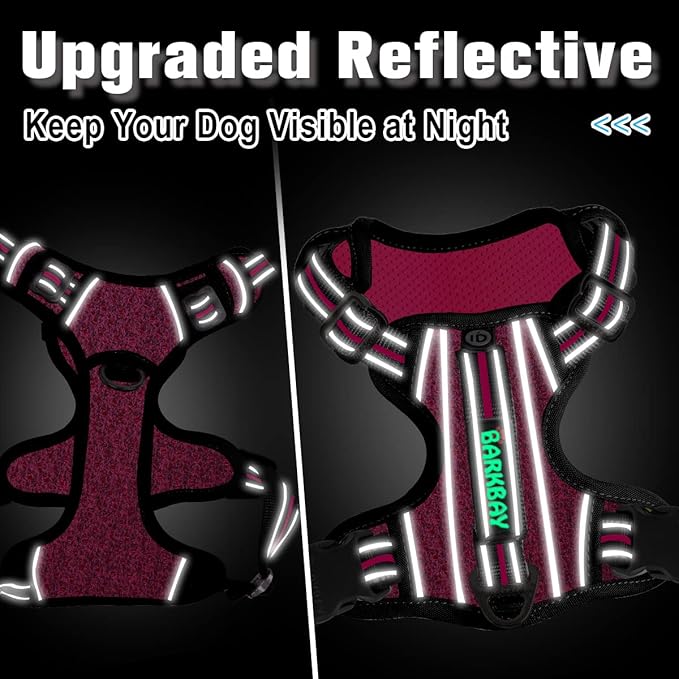 BARKBAY Dog Harness No Pull with ID Tag Pocket - Heavy Duty, Reflective, Easy Control for Large Dogs(Pink/Black,L)