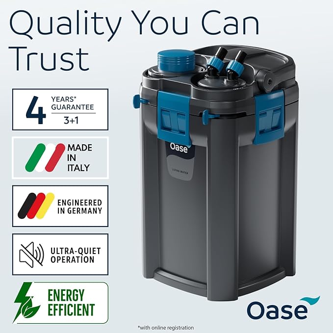 OASE BioMaster 2 350 Canister Filter for Aquariums – External Aquarium Filter with EasyClean Pre-Filter – Quiet Performance – Freshwater & Saltwater, Up to 90 Gallons