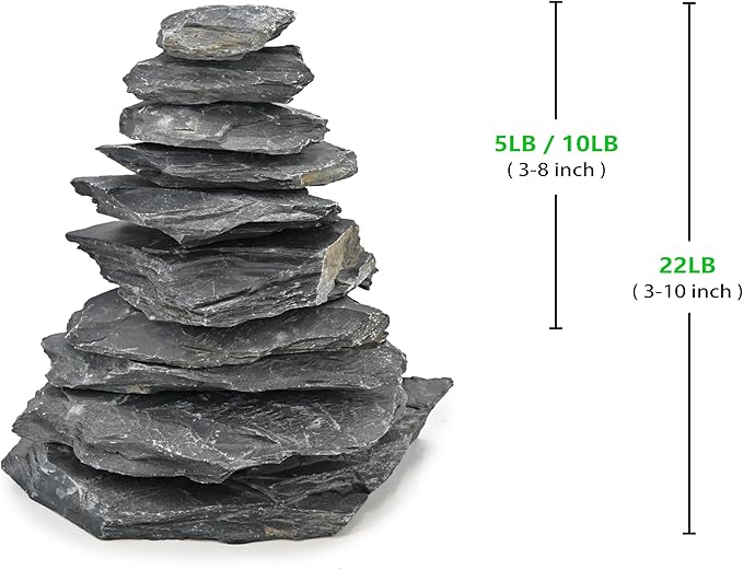 Natural Slate Rock 5LB Reptile Basking Stones Fish Tank Rocks for Aquarium Landscaping, Tank Decoration, Fairy Gardens,Reptile & Amphibian Enclosures 3 to 8 Inches