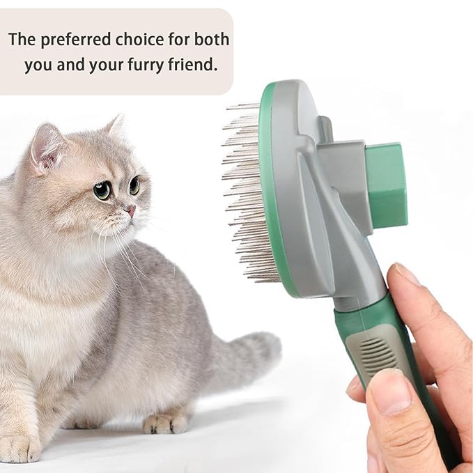 Self Cleaning Slicker Brush,Dog Brush & Cat Brush,Removes Loose hair & Tangles,Skin Friendly & Promote Circulation-Green