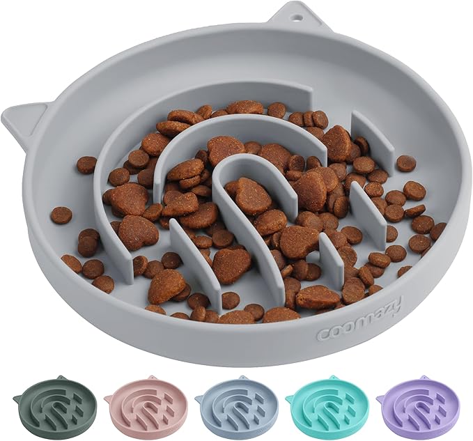 Coomazy Silicone Slow Feeder Dog Cat Bowls, Interactive Puzzle Toy for Pets Food Training, Keeps Dogs Cats Busy, Prevents Puppy Kitty Overeating (Smoke Gray, 1.4Cup)
