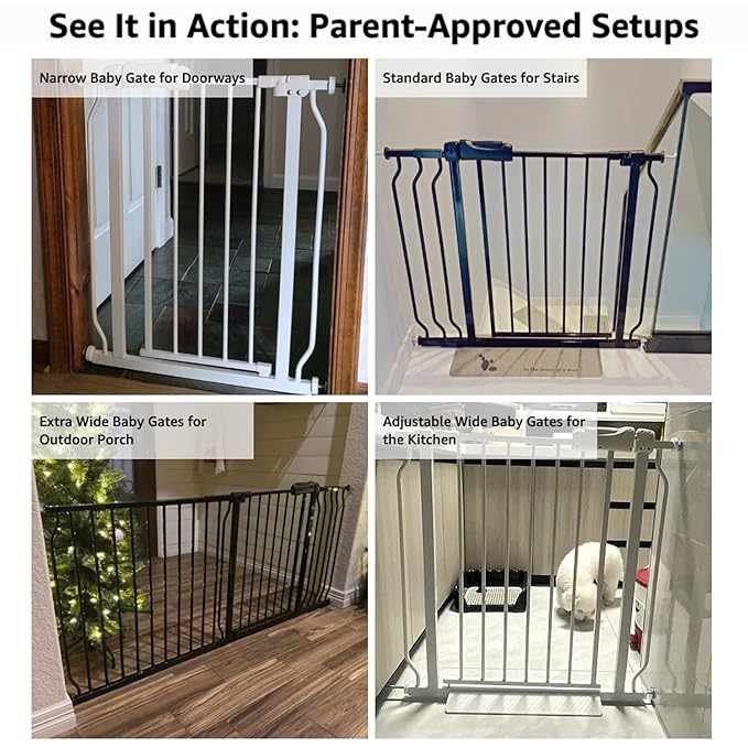 Extra Wide Baby Gate 85.8-90.5 Inch, Pressure Mounted No Drilling, for Stairs & Doorways, Metal White Indoor Safety Gate for Kids and Dogs